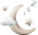 image of cartoon moon with clouds, stars, and Zs